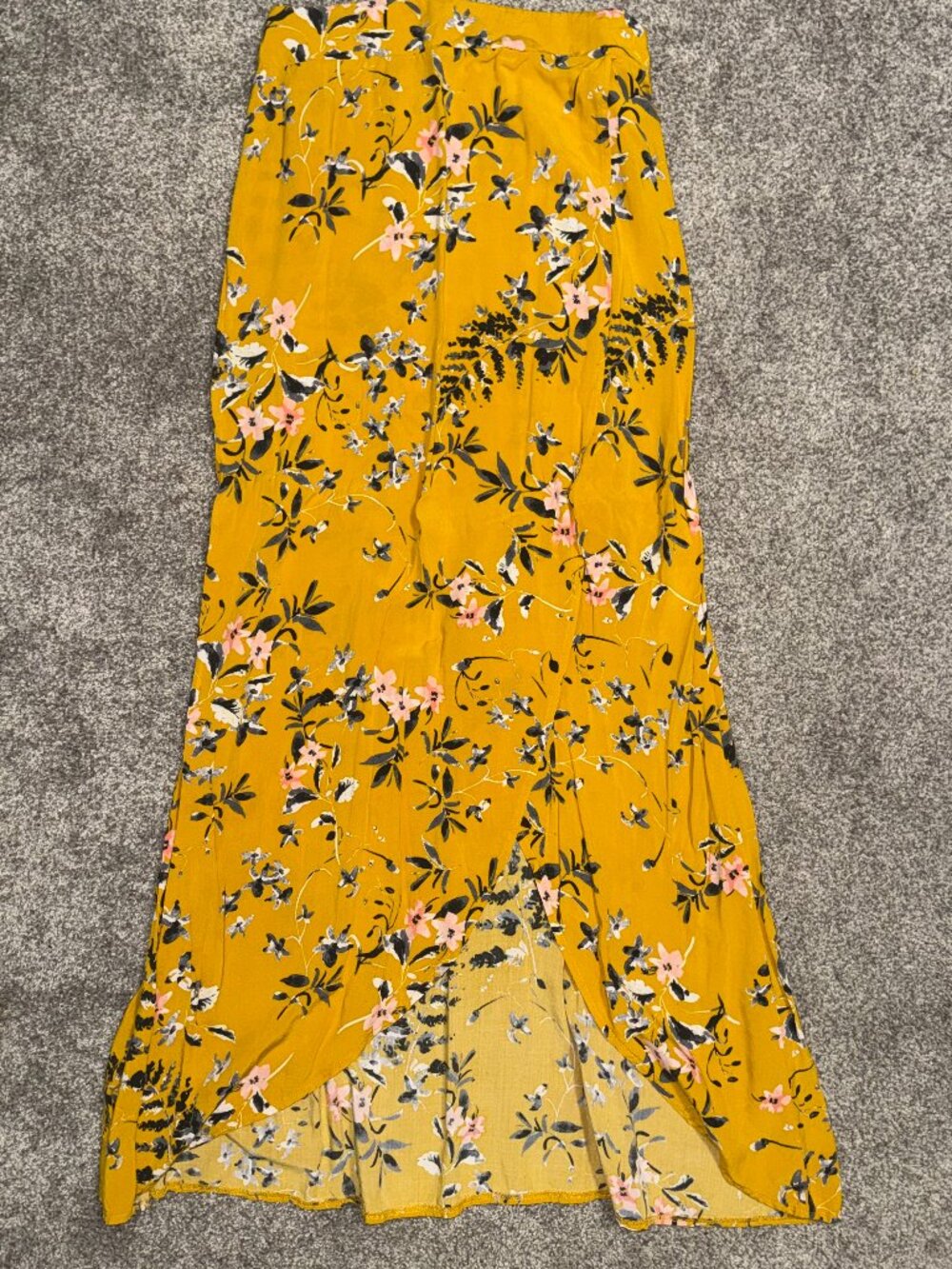 Express Mustard Yellow Floral Hi Low Midi Skirt Size XS